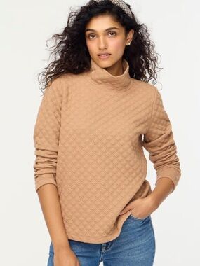 J. Crew Quilted Mockneck Pullover Pale Mocha Size L Cozy Textured Sweater